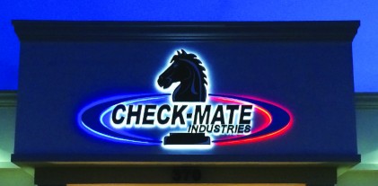 Checkmate Industries Channel Letter sign illuminated