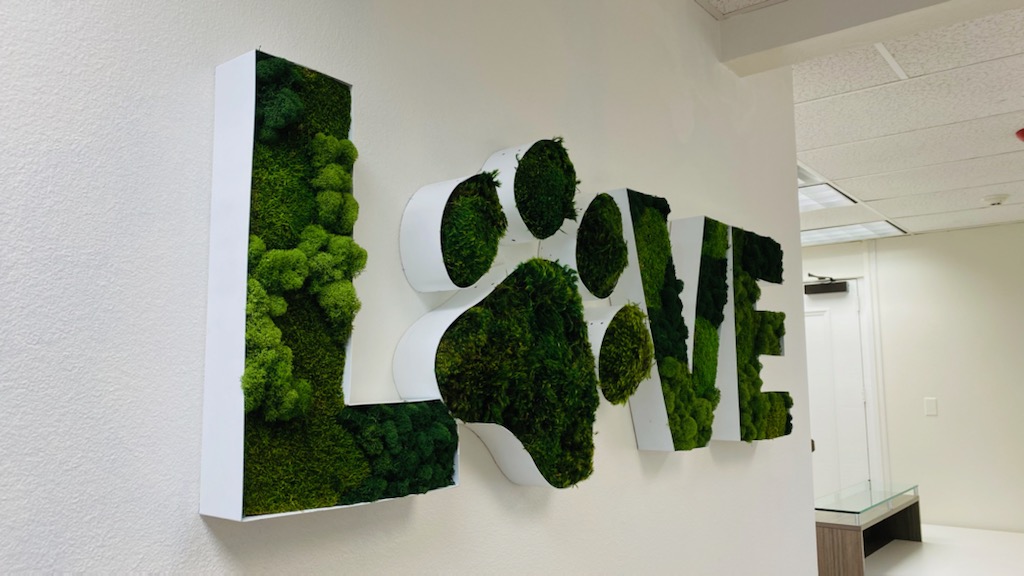 Love Channel Letter Sign With Moss in it