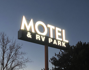 Motel & RV Park Channel Letter Sign At Night