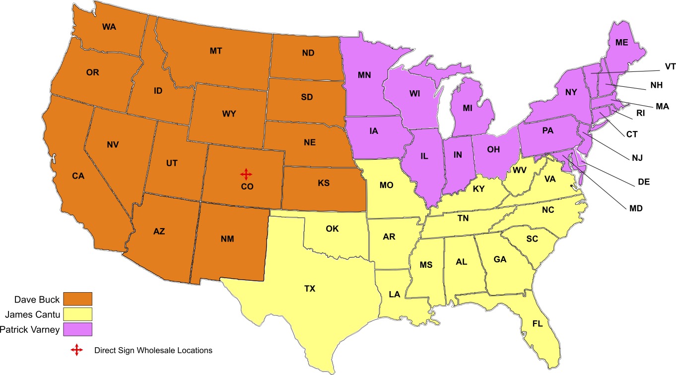Direct Sign Wholesale Sales Territory Map