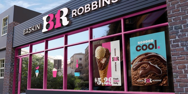 Baskin Robbins color rebrand showcases the use of colors that are easily identifiable. 