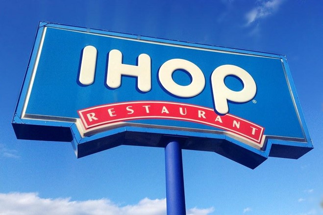 The blue of the IHOP branding contributes to a calming and inviting atmosphere, and complements the family-friendly and casual dining image.